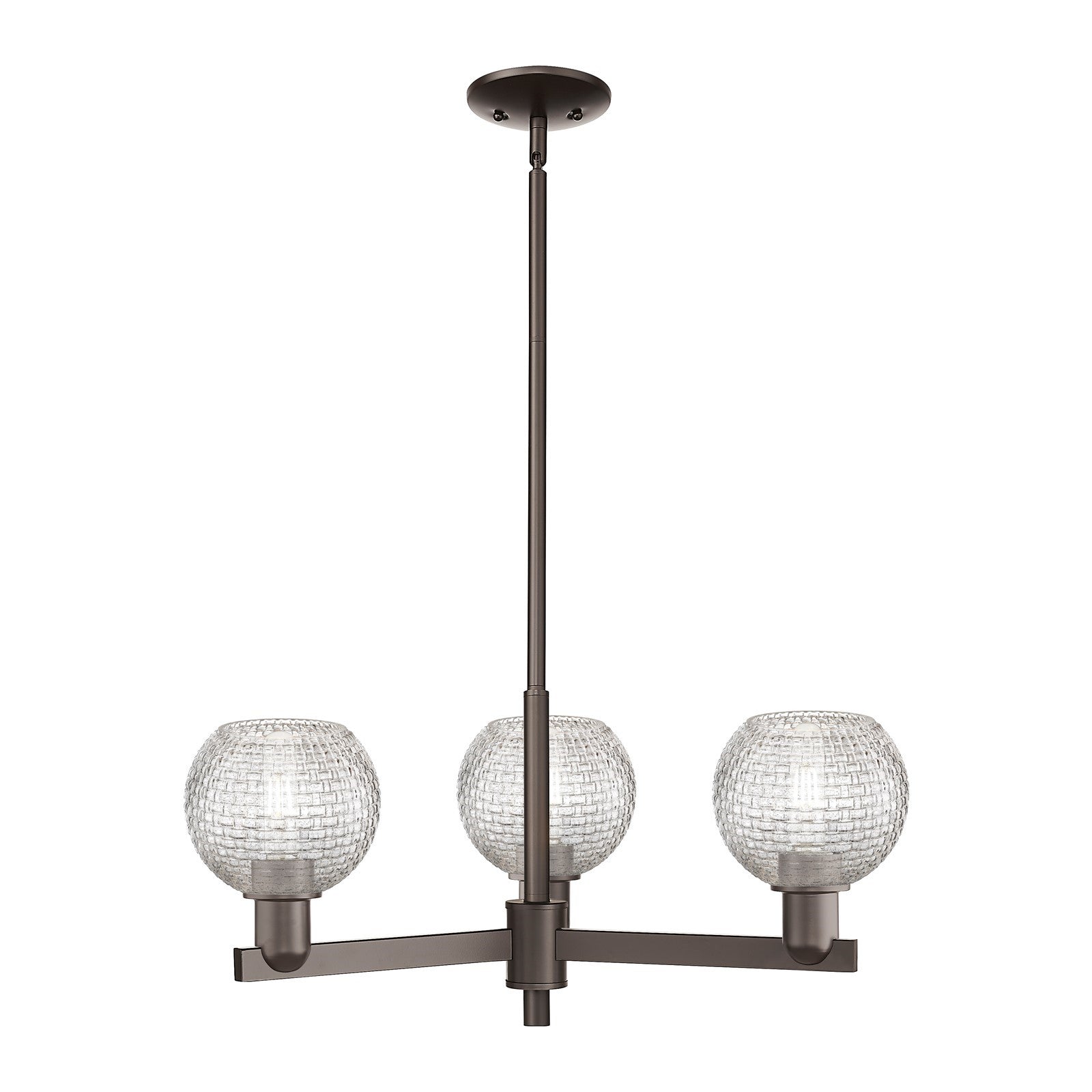 Innovations Athens 28in 3-Light Pendant | Industrial Oil Rubbed Bronze Steel and Clear Basket Weave Glass | Kitchen Island & | Model 716-3CR-OB-G122C-6CL