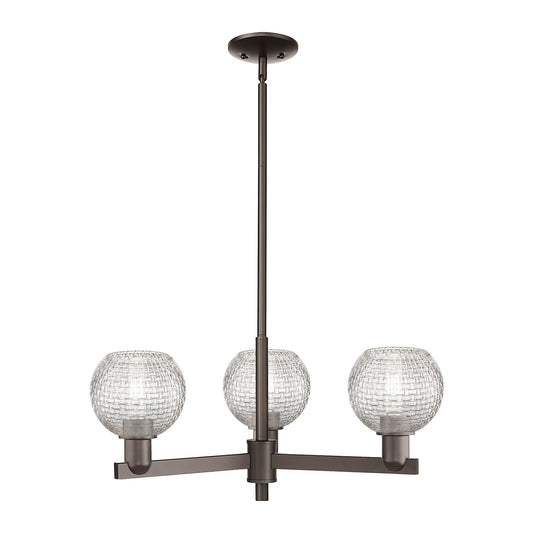Innovations Athens 28in 3-Light Pendant | Industrial Oil Rubbed Bronze Steel and Clear Basket Weave Glass | Kitchen Island & | Model 716-3CR-OB-G122C-6CL
