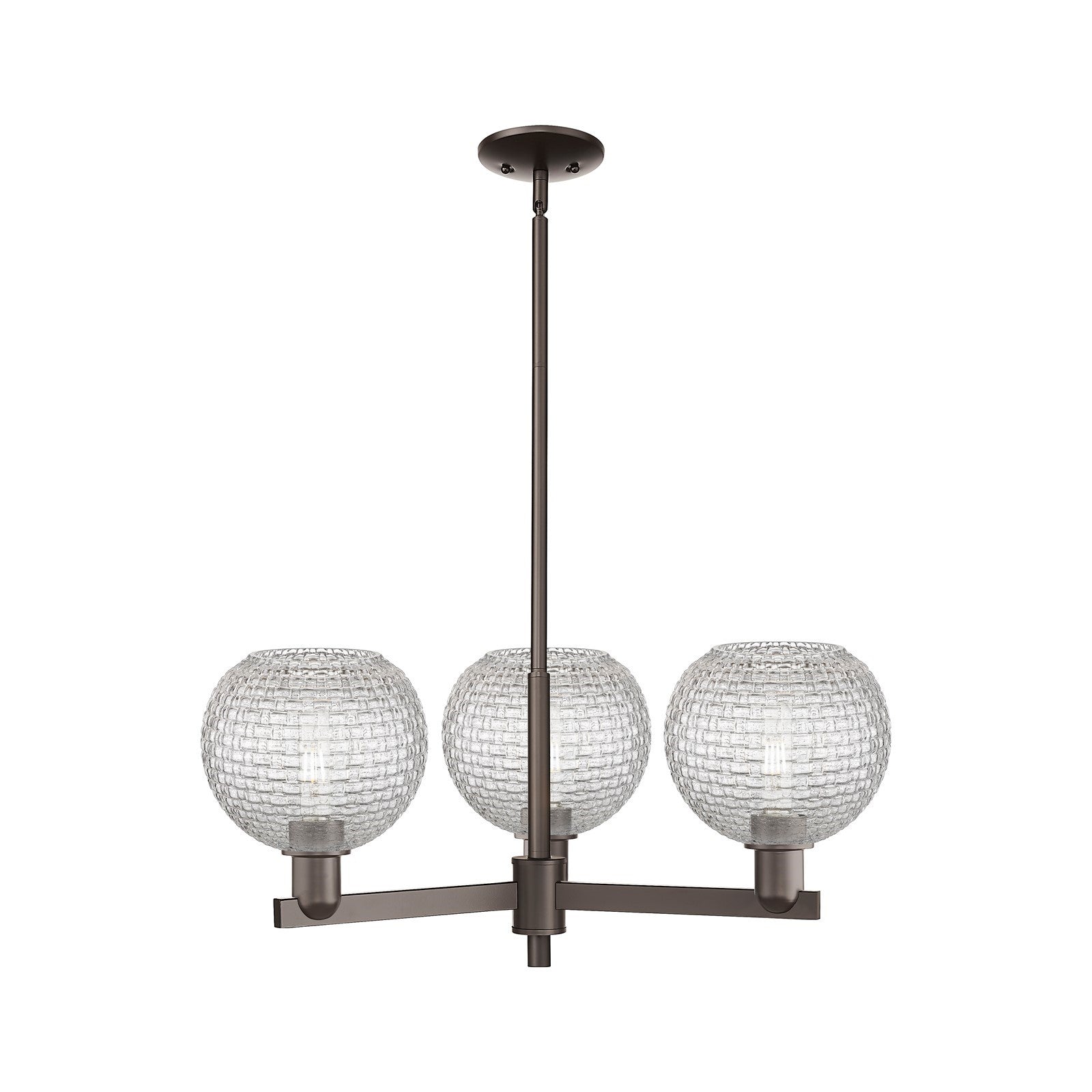 Innovations Athens 30in 3-Light Pendant | Industrial Oil Rubbed Bronze Steel and Clear Basket Weave Glass | Kitchen Island & | Model 716-3CR-OB-G122C-8CL