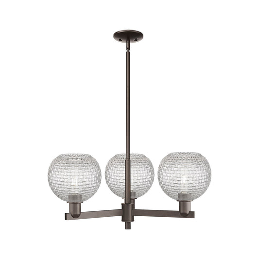 Innovations Athens 30in 3-Light Pendant | Industrial Oil Rubbed Bronze Steel and Clear Basket Weave Glass | Kitchen Island & | Model 716-3CR-OB-G122C-8CL