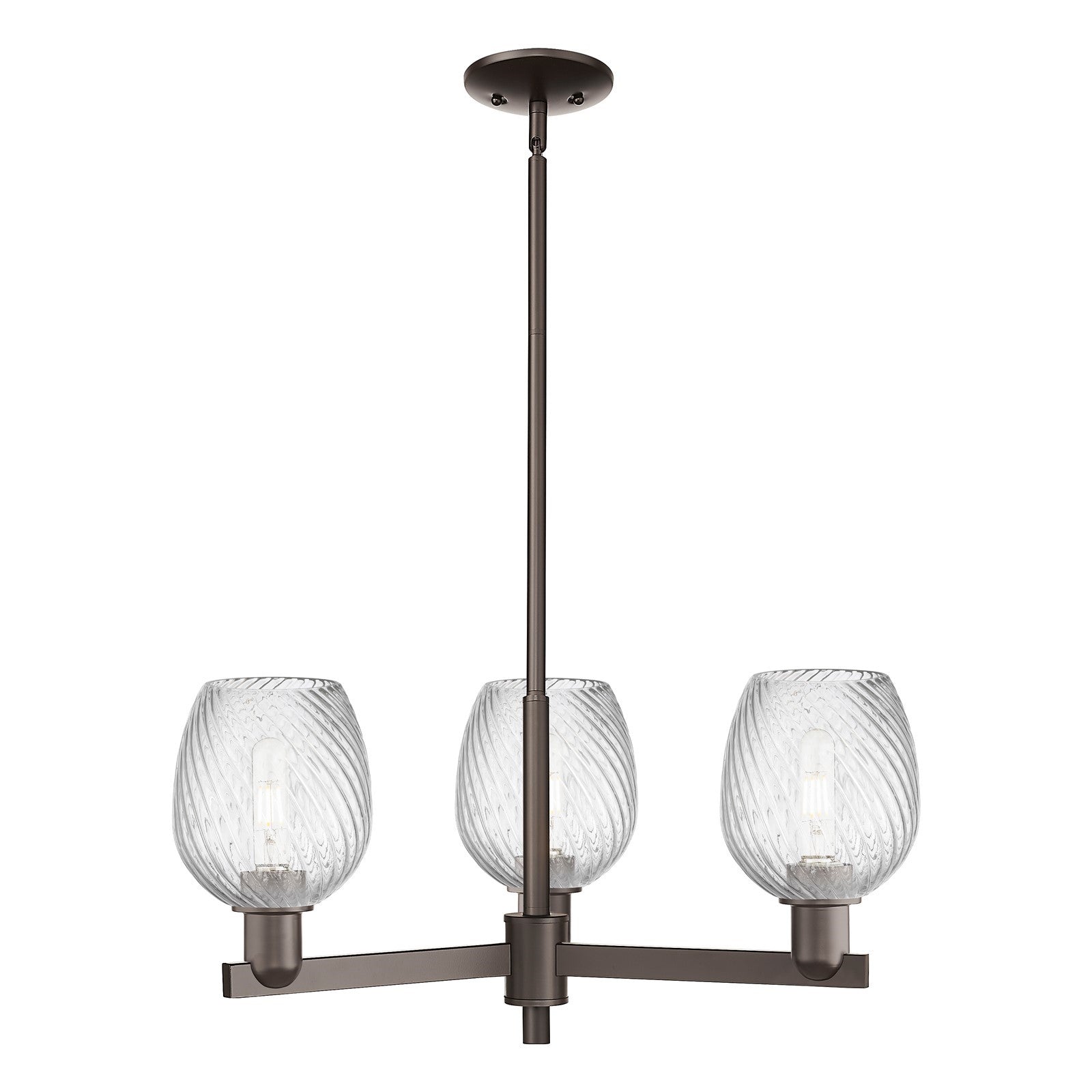 Innovations Salina 28in 3-Light Pendant | Industrial Oil Rubbed Bronze Steel and Clear Spiral Fluted Glass | Kitchen Island & | Model 716-3CR-OB-G292