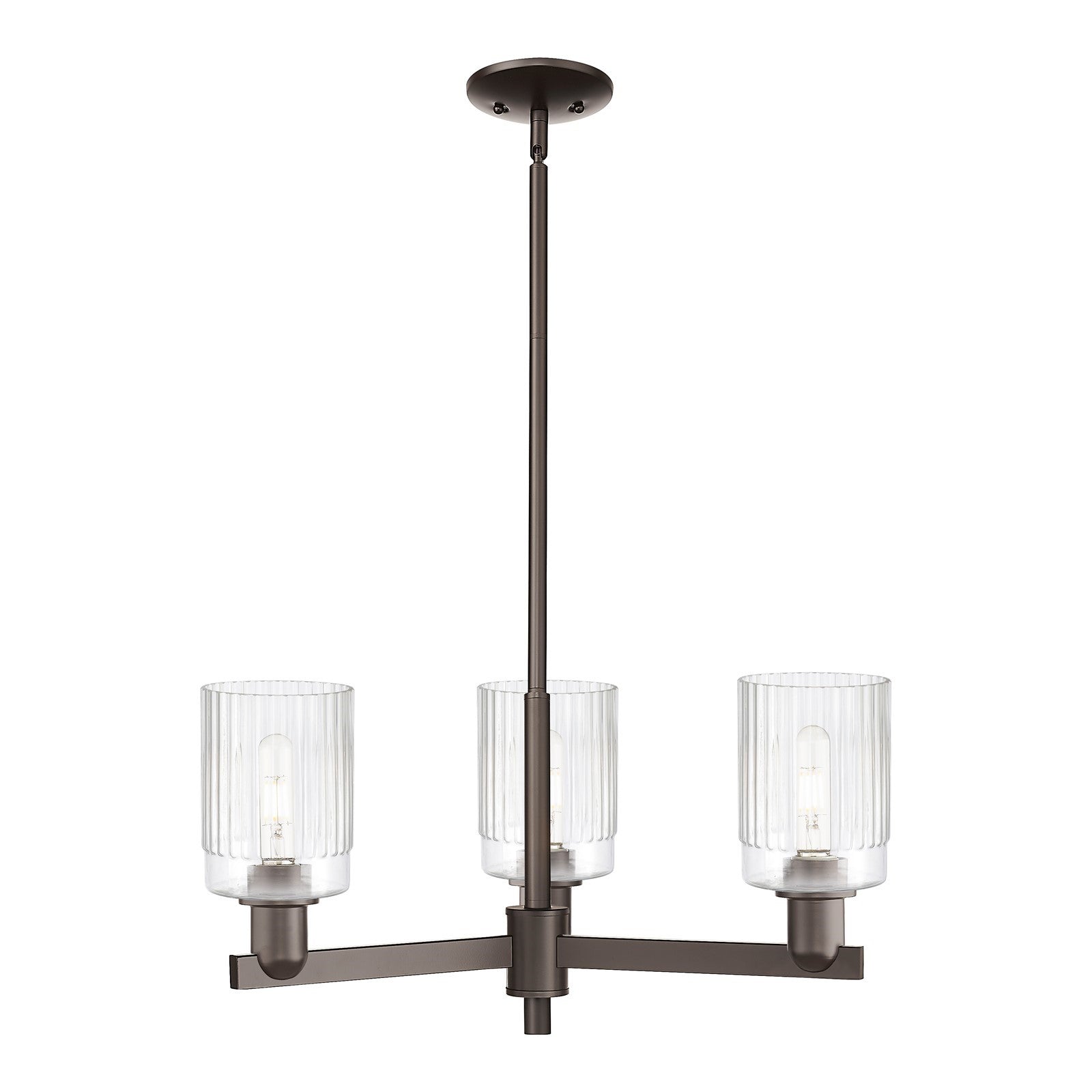 Innovations Hadley 26in 3-Light Pendant | Industrial Oil Rubbed Bronze Steel and Clear Ribbed Glass | Kitchen Island & Dining Room | Model 716-3CR-OB-G342