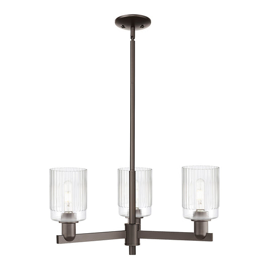Innovations Hadley 26in 3-Light Pendant | Industrial Oil Rubbed Bronze Steel and Clear Ribbed Glass | Kitchen Island & Dining Room | Model 716-3CR-OB-G342