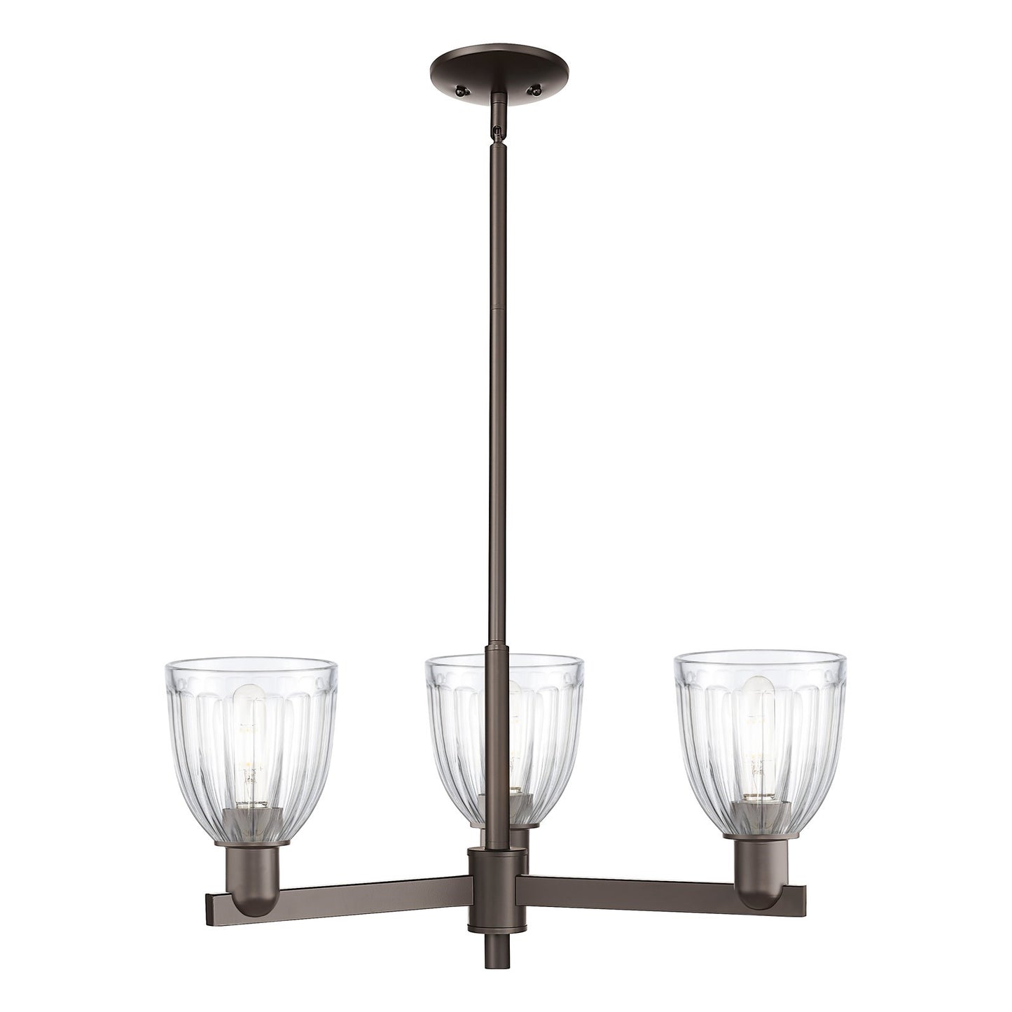 Innovations Brookfield 28in 3-Light Pendant | Industrial Oil Rubbed Bronze Steel and Clear Ribbed Glass | Kitchen Island & Dining | Model 716-3CR-OB-G442