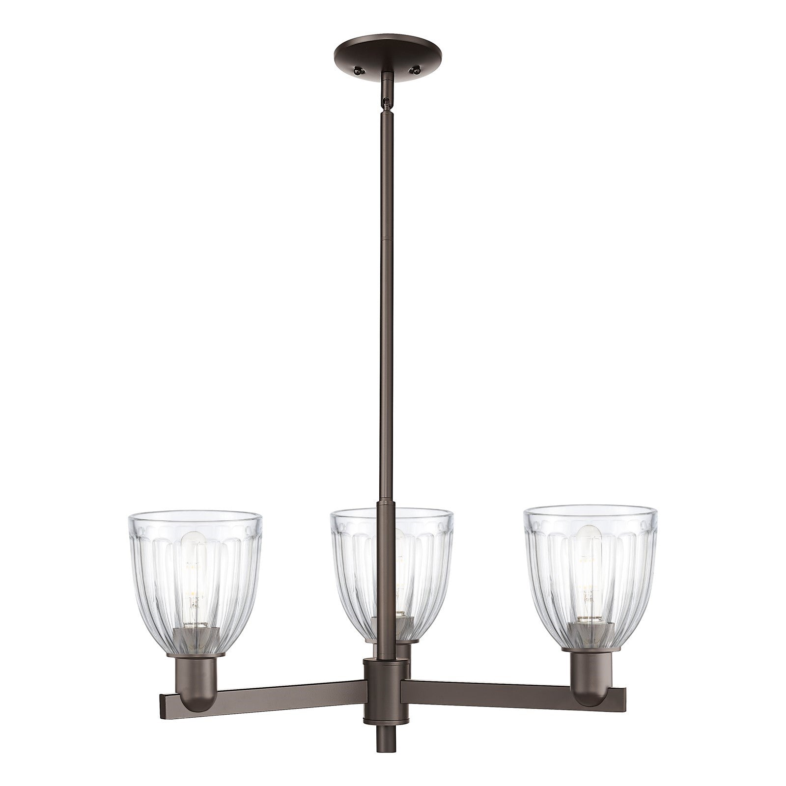 Innovations Brookfield 28in 3-Light Pendant | Industrial Oil Rubbed Bronze Steel and Clear Ribbed Glass | Kitchen Island & Dining | Model 716-3CR-OB-G442