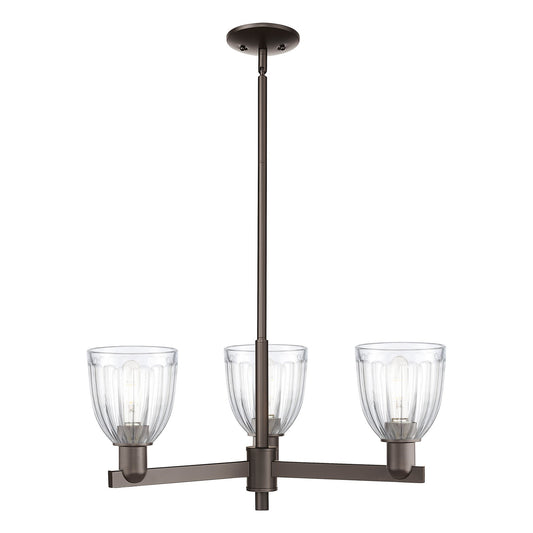 Innovations Brookfield 28in 3-Light Pendant | Industrial Oil Rubbed Bronze Steel and Clear Ribbed Glass | Kitchen Island & Dining | Model 716-3CR-OB-G442