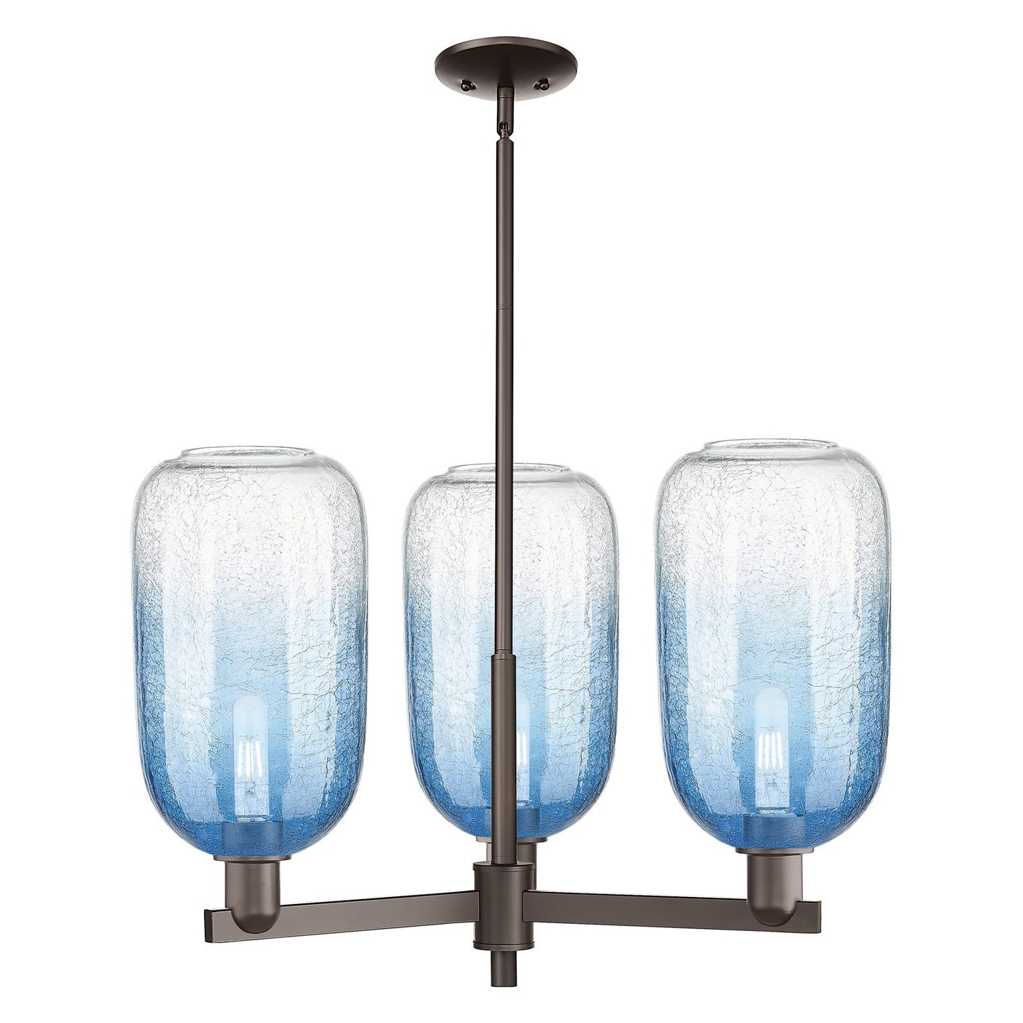 Innovations Brookhaven Cloche 28.75in 3-Light Pendant | Industrial Oil Rubbed Bronze Steel and Sapphire Blue Glass | Kitchen | Model 716-3CR-OB-G482-7SB