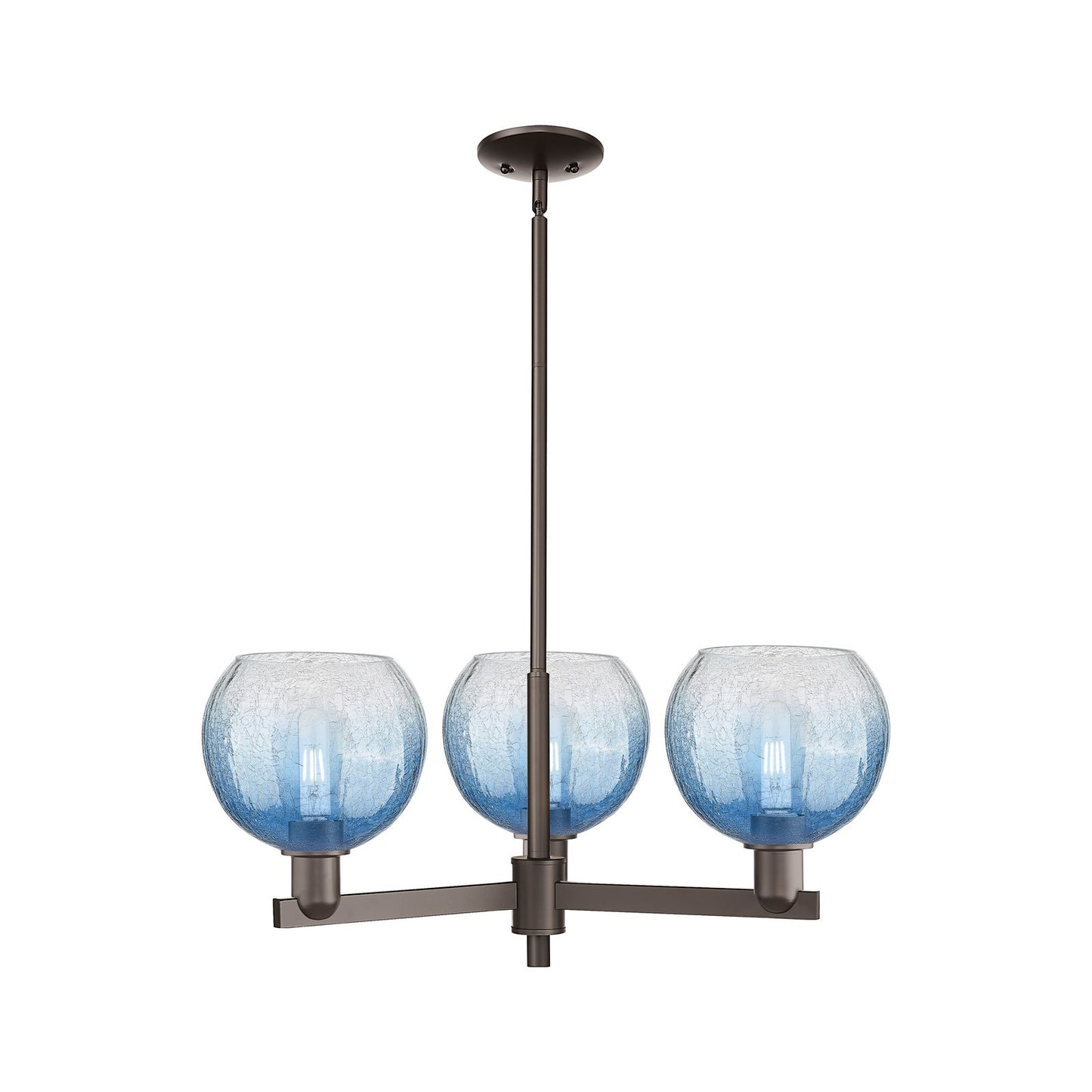 Innovations Brookhaven Globe 30in 3-Light Pendant | Industrial Oil Rubbed Bronze and Sapphire Blue Glass | Kitchen Island & | Model 716-3CR-OB-G483-8SB