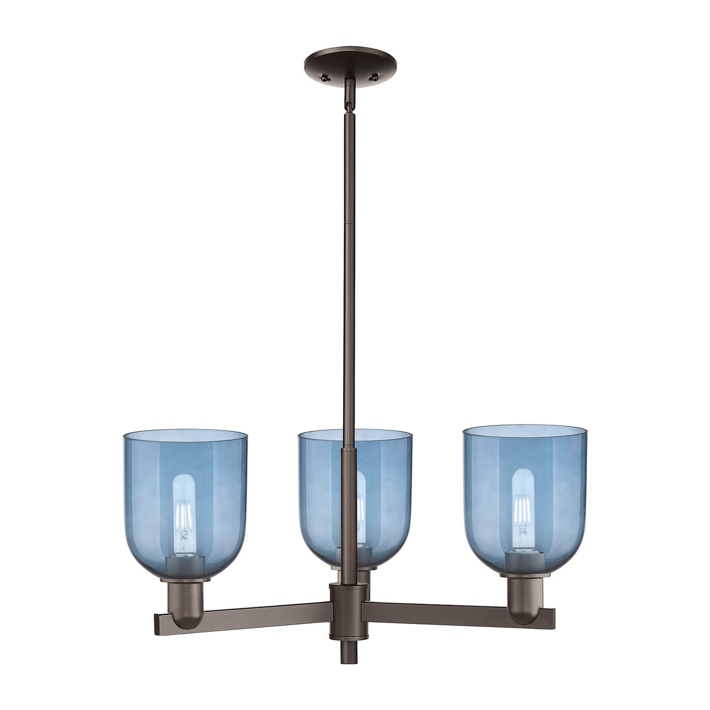 Innovations Bella 27in 3-Light Pendant | Industrial Oil Rubbed Bronze Steel and Blue Glass | Kitchen Island & Dining Room | Model 716-3CR-OB-G558-6BL