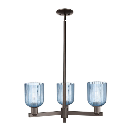 Innovations Bridal Veil 26.75in 3-Light Pendant | Industrial Oil Rubbed Bronze Steel and Princess Blue Ribbed Glass | Kitchen | Model 716-3CR-OB-G559-5BL
