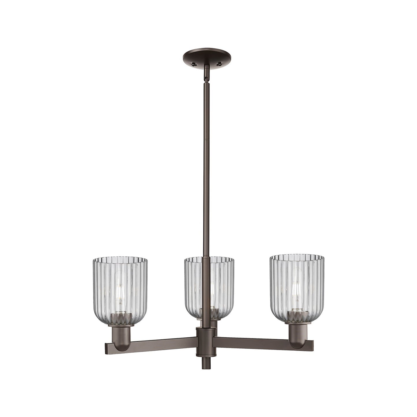 Innovations Bridal Veil 26.75in 3-Light Pendant | Industrial Oil Rubbed Bronze Steel and Light Smoke Ribbed Glass | Kitchen | Model 716-3CR-OB-G559-5SM