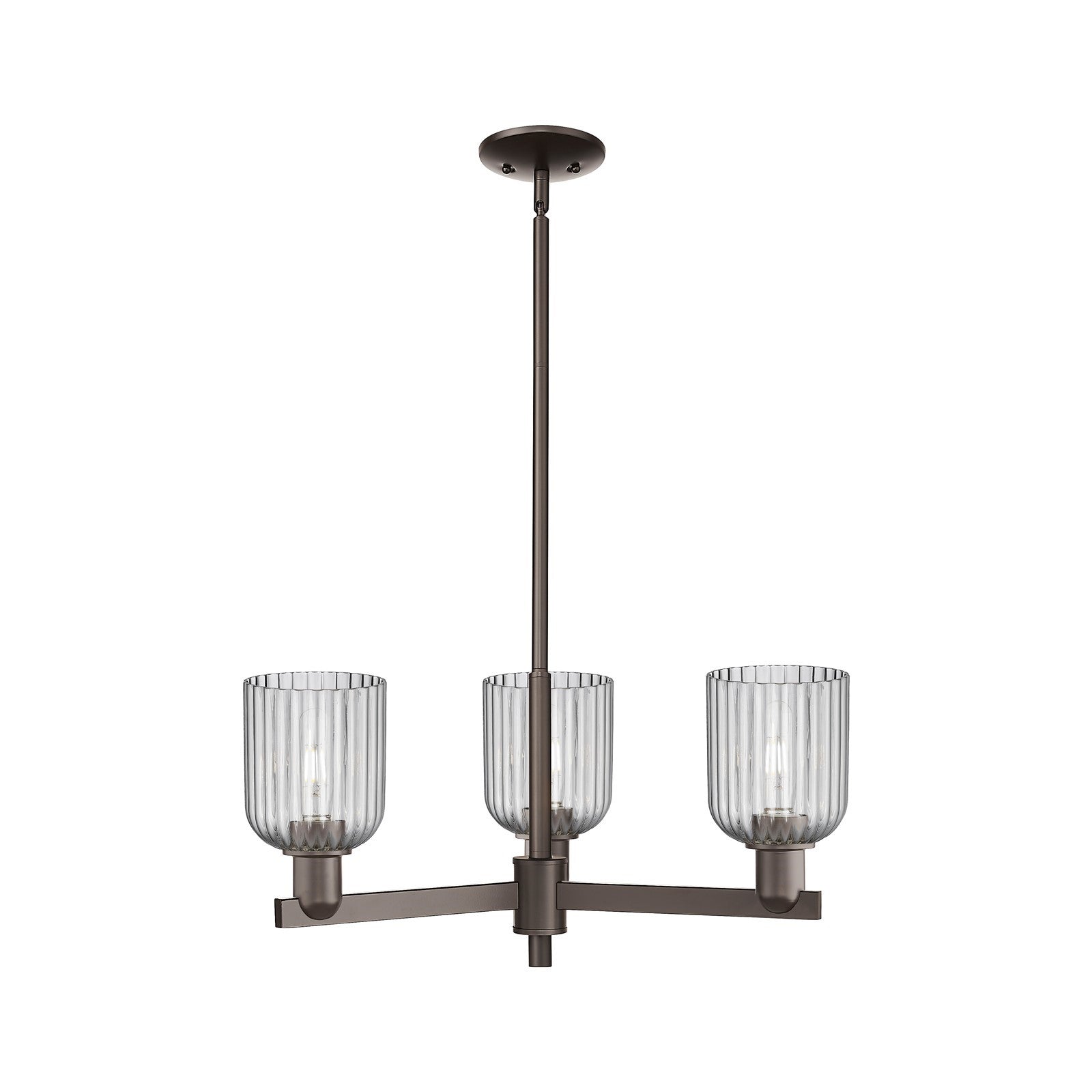 Innovations Bridal Veil 26.75in 3-Light Pendant | Industrial Oil Rubbed Bronze Steel and Light Smoke Ribbed Glass | Kitchen | Model 716-3CR-OB-G559-5SM
