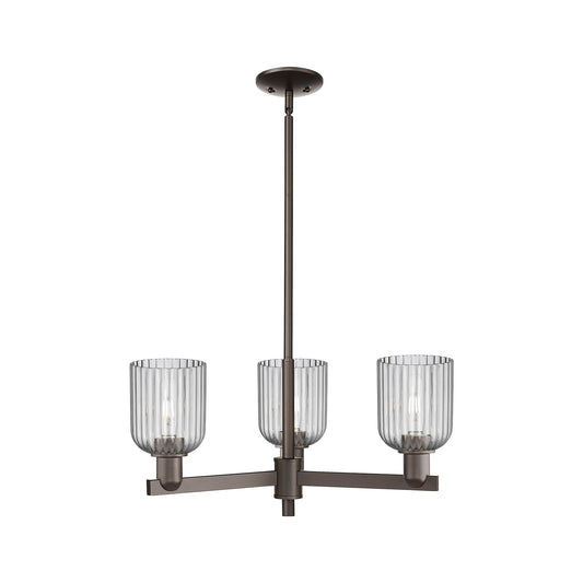 Innovations Bridal Veil 26.75in 3-Light Pendant | Industrial Oil Rubbed Bronze Steel and Light Smoke Ribbed Glass | Kitchen | Model 716-3CR-OB-G559-5SM