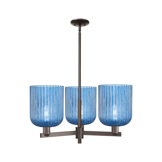Innovations Bridal Veil 30in 3-Light Pendant | Industrial Oil Rubbed Bronze Steel and Princess Blue Ribbed Glass | Kitchen | Model 716-3CR-OB-G559-8BL