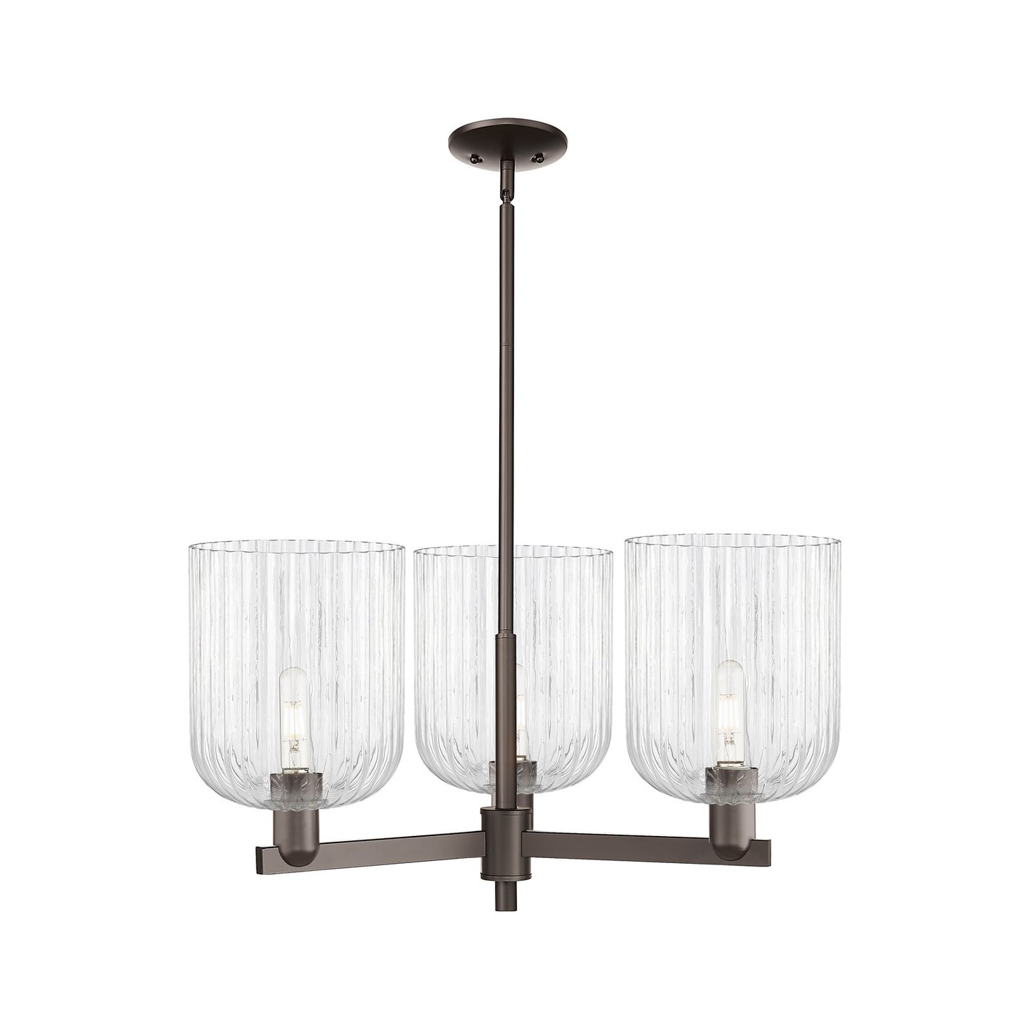 Innovations Bridal Veil 30in 3-Light Pendant | Industrial Oil Rubbed Bronze Steel and Clear Ribbed Glass | Kitchen Island & | Model 716-3CR-OB-G559-8CL