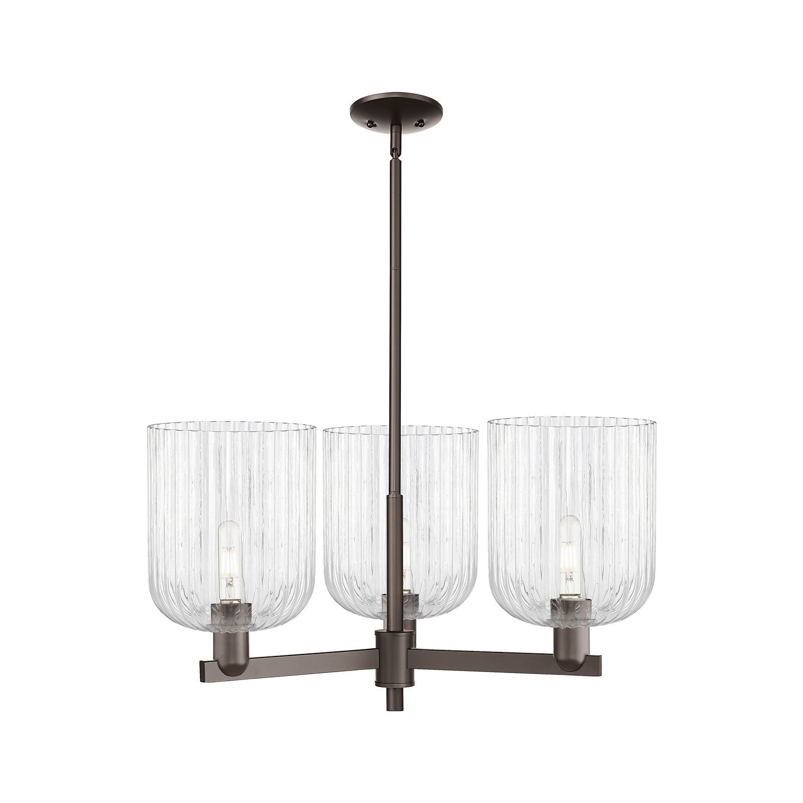 Innovations Bridal Veil 30in 3-Light Pendant | Industrial Oil Rubbed Bronze Steel and Clear Ribbed Glass | Kitchen Island & | Model 716-3CR-OB-G559-8CL