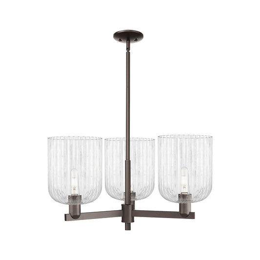 Innovations Bridal Veil 30in 3-Light Pendant | Industrial Oil Rubbed Bronze Steel and Clear Ribbed Glass | Kitchen Island & | Model 716-3CR-OB-G559-8CL