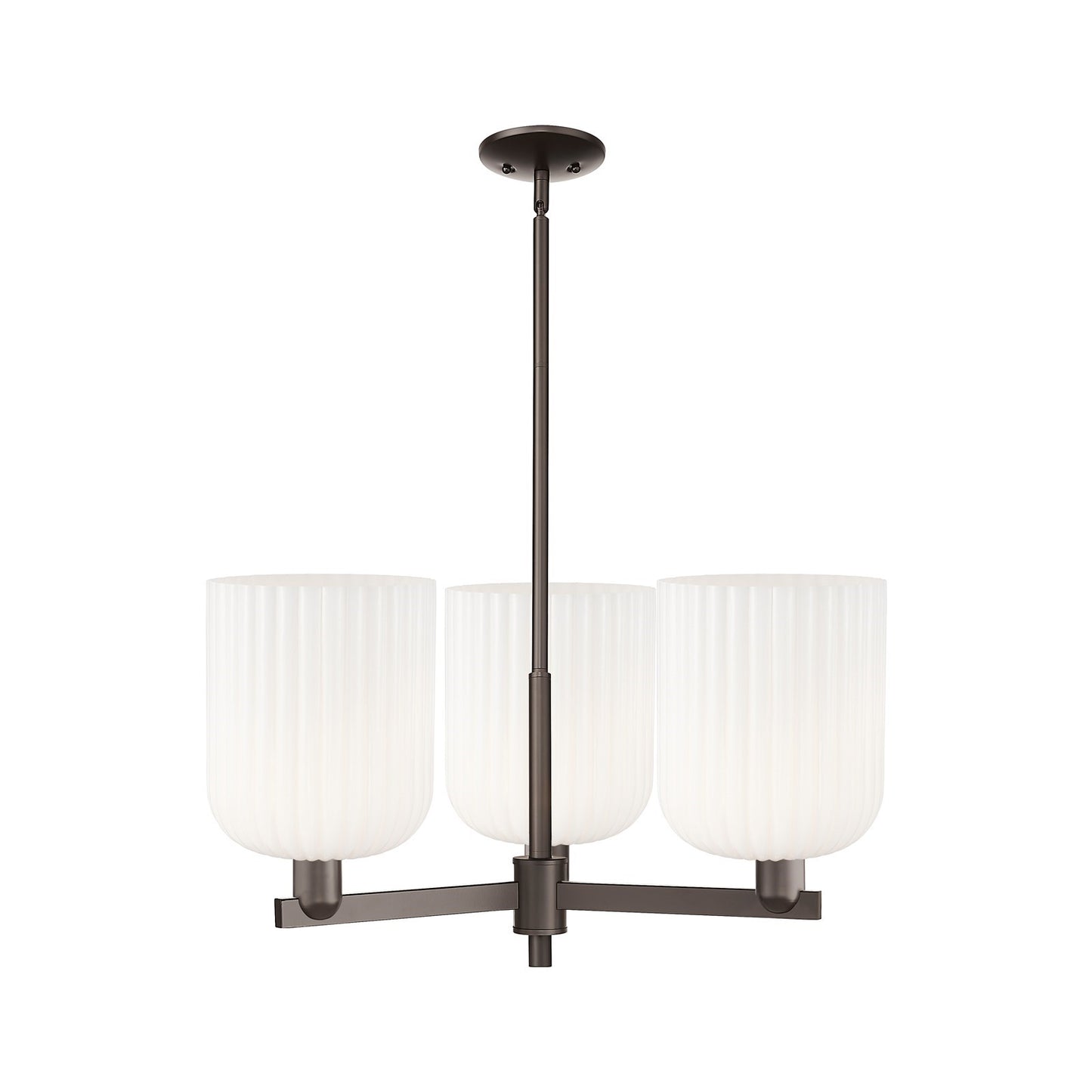 Innovations Bridal Veil 30in 3-Light Pendant | Industrial Oil Rubbed Bronze Steel and Gloss White Ribbed Glass | Kitchen | Model 716-3CR-OB-G559-8GWH