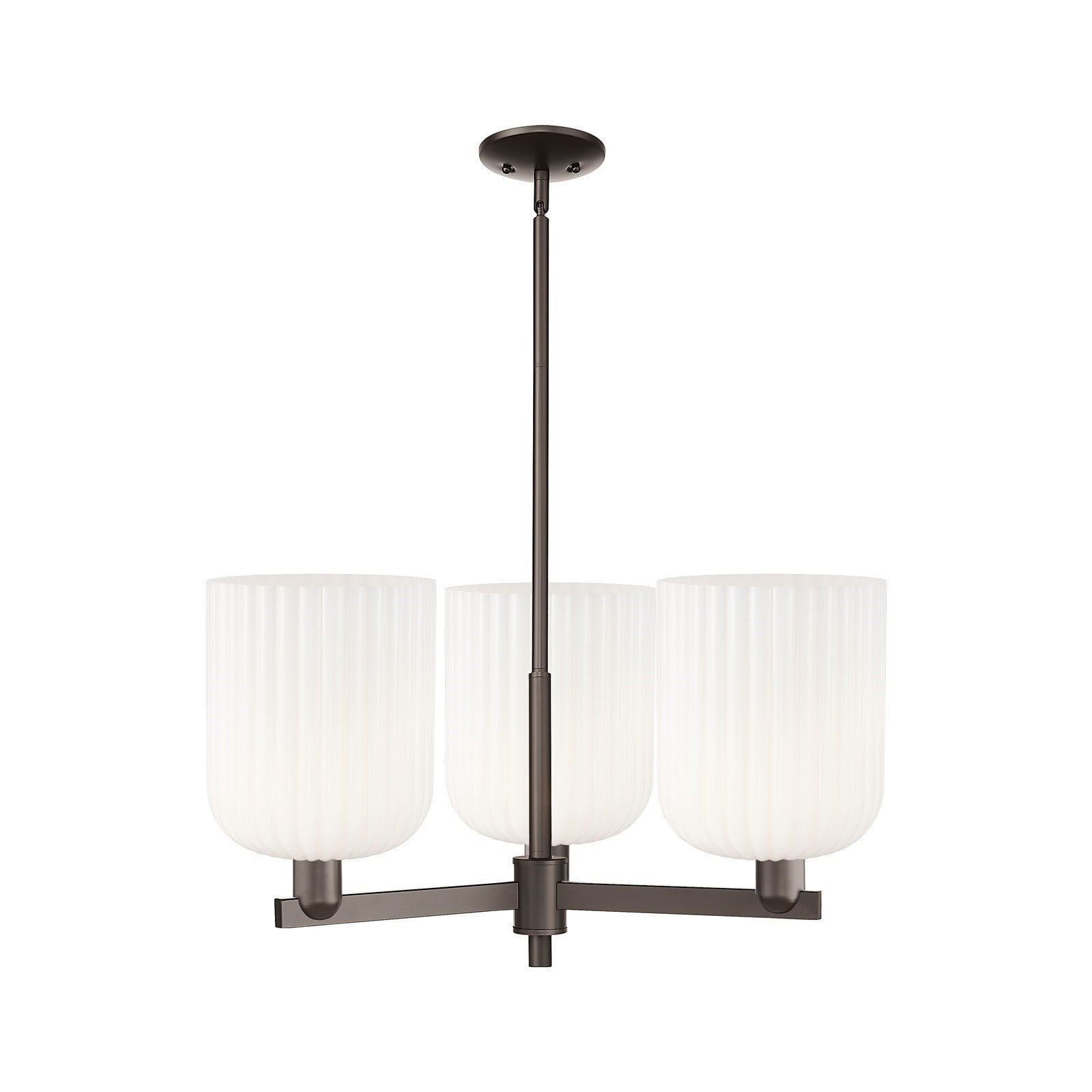 Innovations Bridal Veil 30in 3-Light Pendant | Industrial Oil Rubbed Bronze Steel and Gloss White Ribbed Glass | Kitchen | Model 716-3CR-OB-G559-8GWH