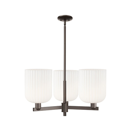 Innovations Bridal Veil 30in 3-Light Pendant | Industrial Oil Rubbed Bronze Steel and Gloss White Ribbed Glass | Kitchen | Model 716-3CR-OB-G559-8GWH