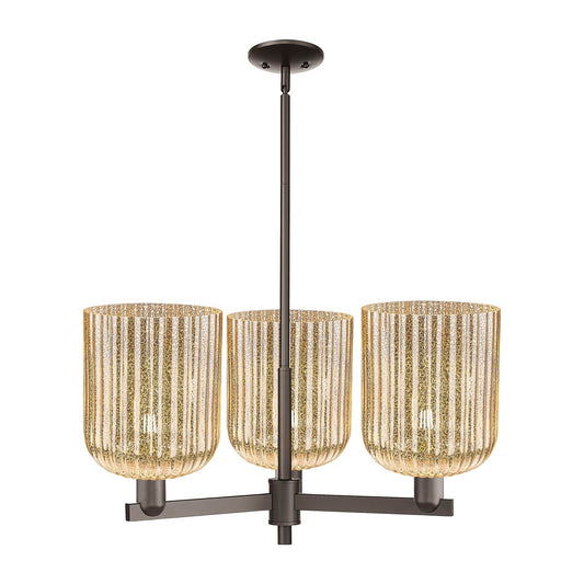 Innovations Bridal Veil 30in 3-Light Pendant | Industrial Oil Rubbed Bronze Steel and Mercury Ribbed Glass | Kitchen Island & | Model 716-3CR-OB-G559-8ME