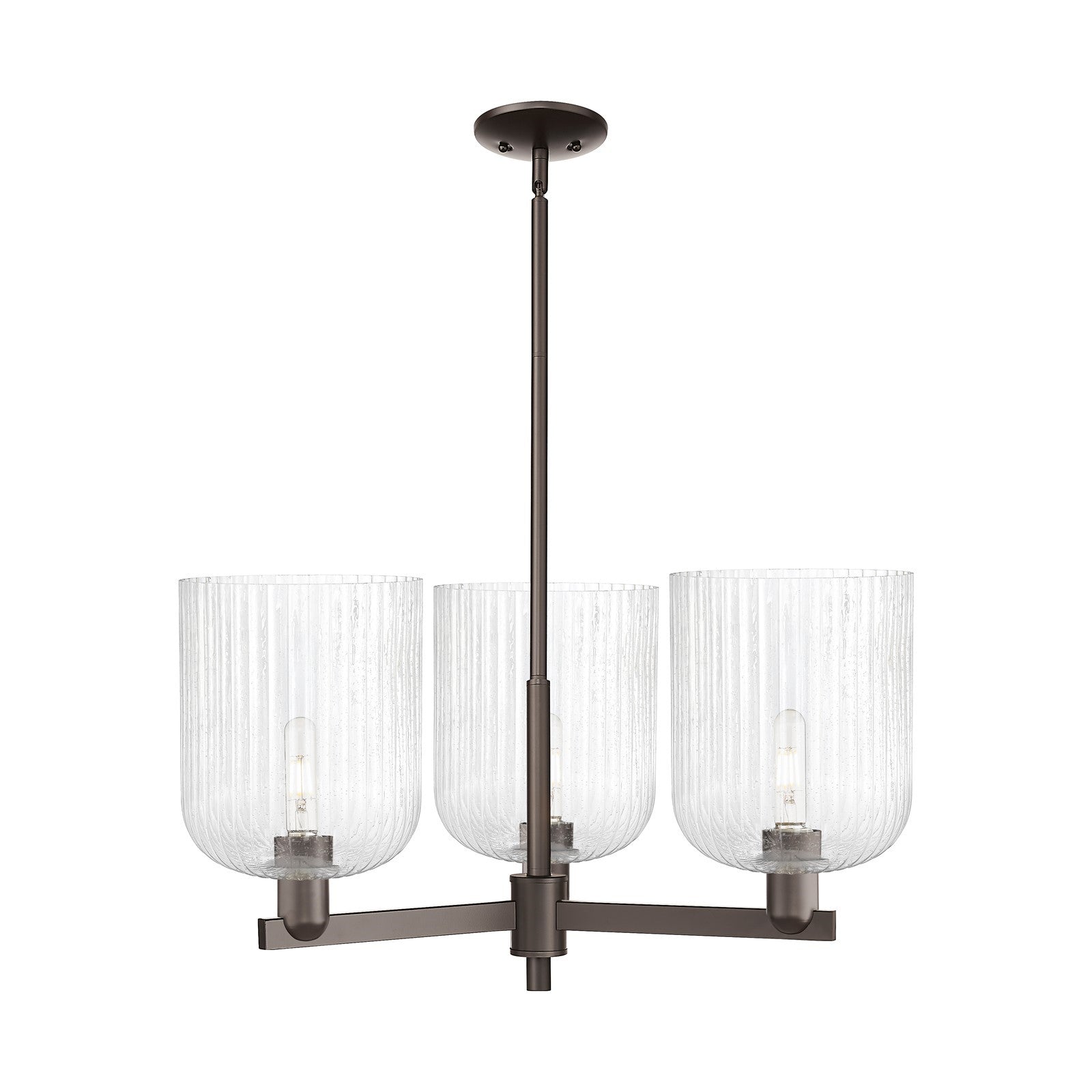 Innovations Bridal Veil 30in 3-Light Pendant | Industrial Oil Rubbed Bronze Steel and Seedy Ribbed Glass | Kitchen Island & | Model 716-3CR-OB-G559-8SDY