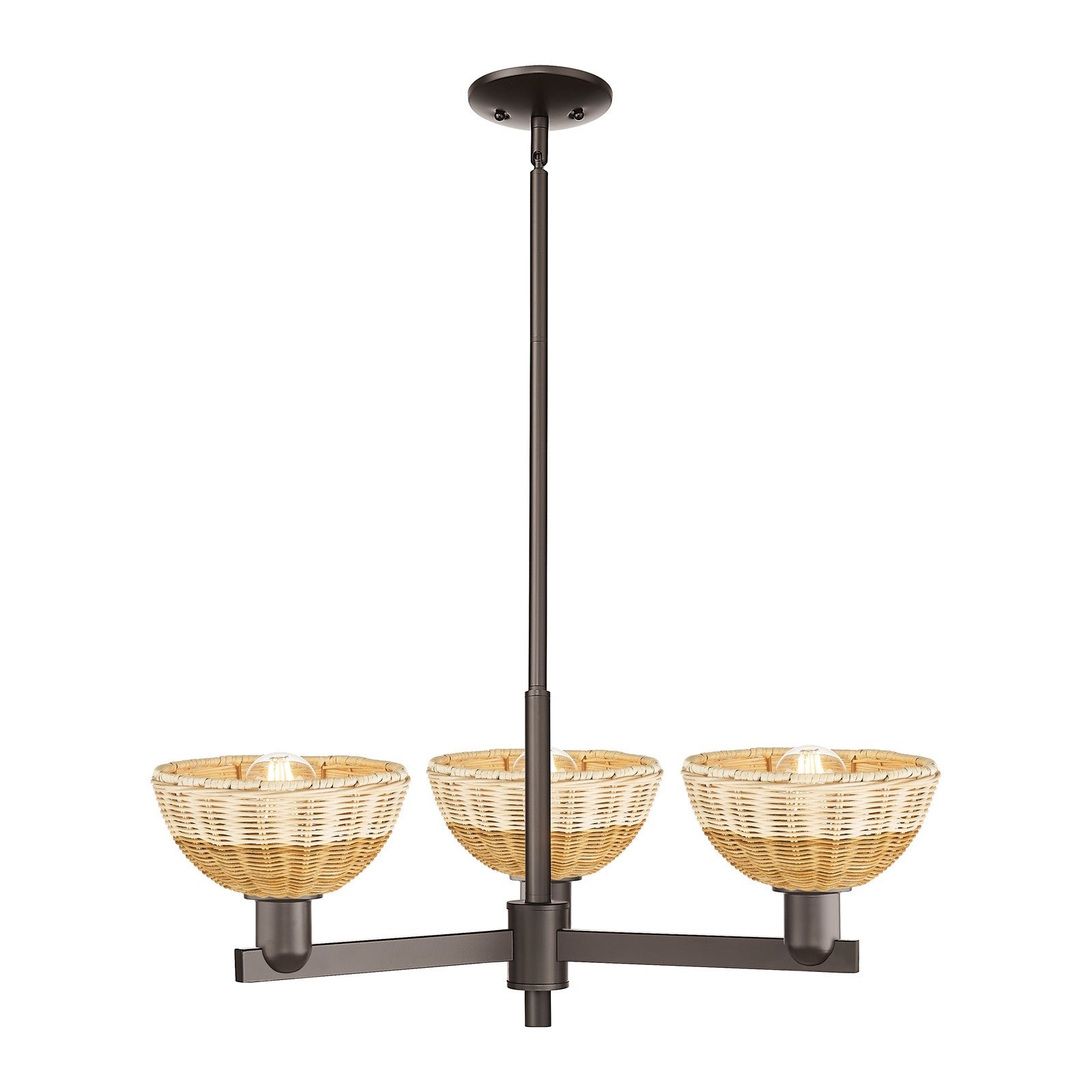 Innovations Natural Ballston Dome 29in 3-Light Pendant | Farmhouse Oil Rubbed Bronze Steel and Natural Fiber Dome Shade | Model 716-3CR-OB-NBD2-75-NAT
