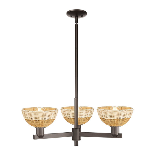 Innovations Natural Ballston Dome 29in 3-Light Pendant | Farmhouse Oil Rubbed Bronze Steel and Natural Fiber Dome Shade | Model 716-3CR-OB-NBD2-75-NAT