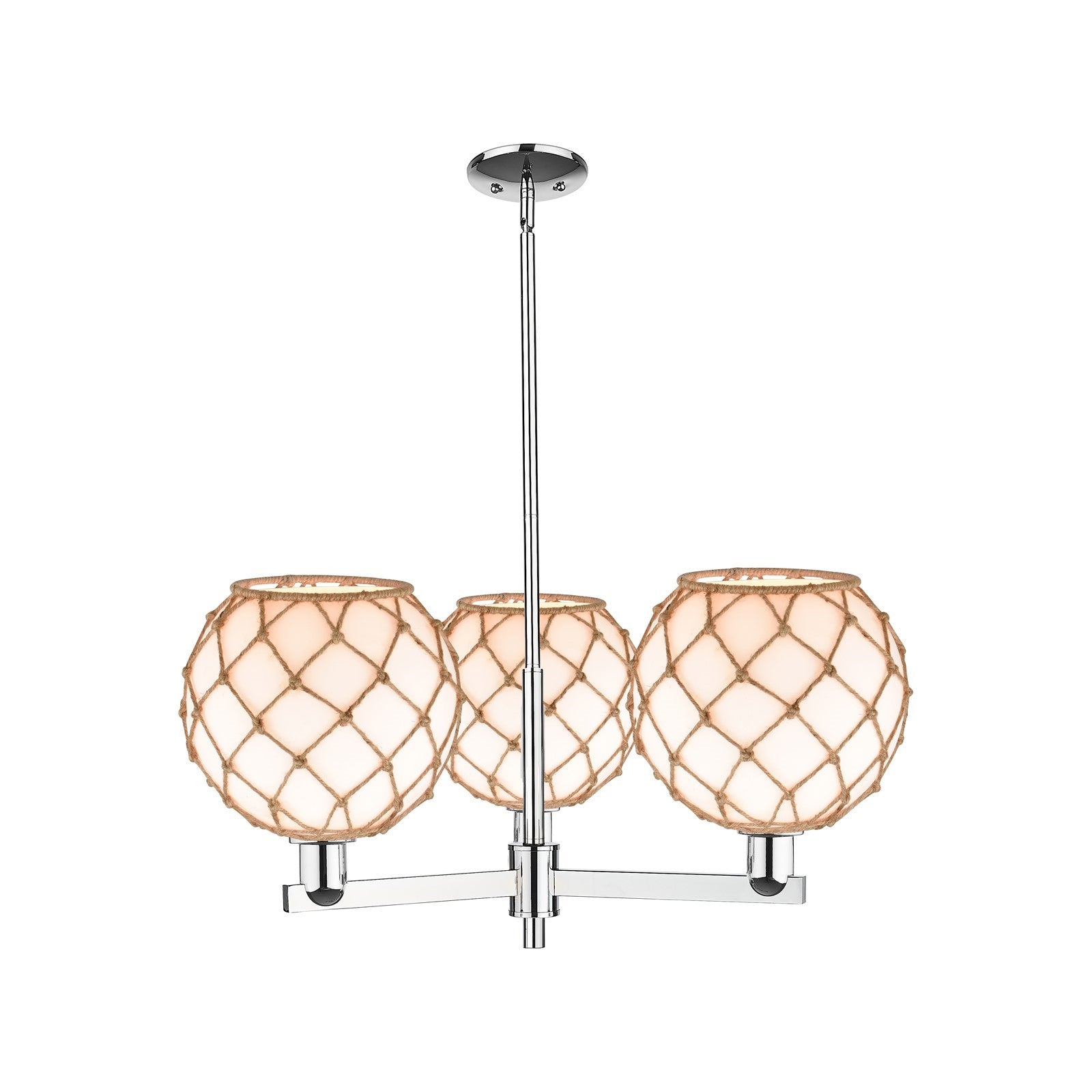 Innovations Farmhouse Rope 32in 3-Light Pendant | Industrial Polished Chrome and Matte White Glass with Brown Rope | Kitchen | Model 716-3CR-PC-G121-10RB