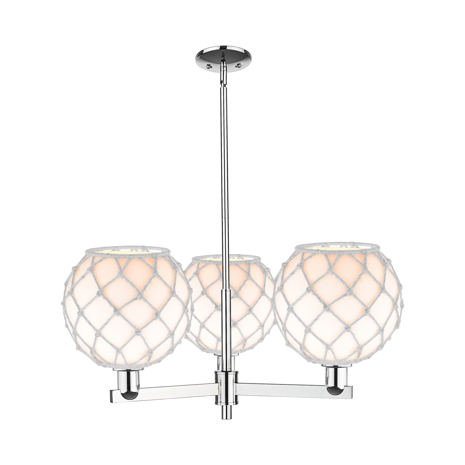Innovations Farmhouse Rope 32in 3-Light Pendant | Industrial Polished Chrome Steel and White Glass with Rope | Kitchen Island | Model 716-3CR-PC-G121-10RW