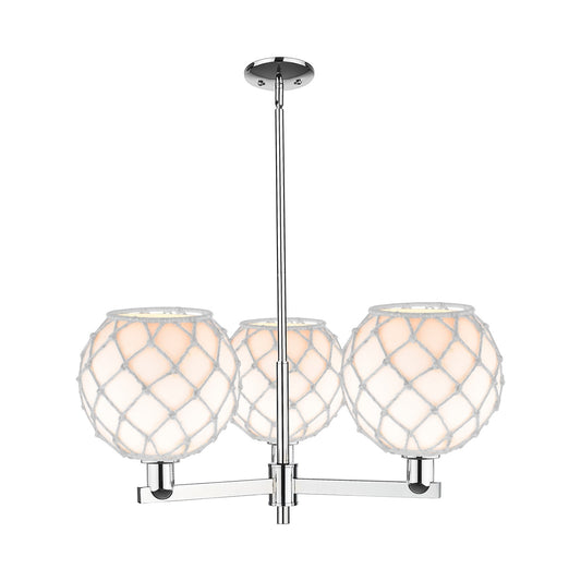 Innovations Farmhouse Rope 32in 3-Light Pendant | Industrial Polished Chrome Steel and White Glass with Rope | Kitchen Island | Model 716-3CR-PC-G121-10RW