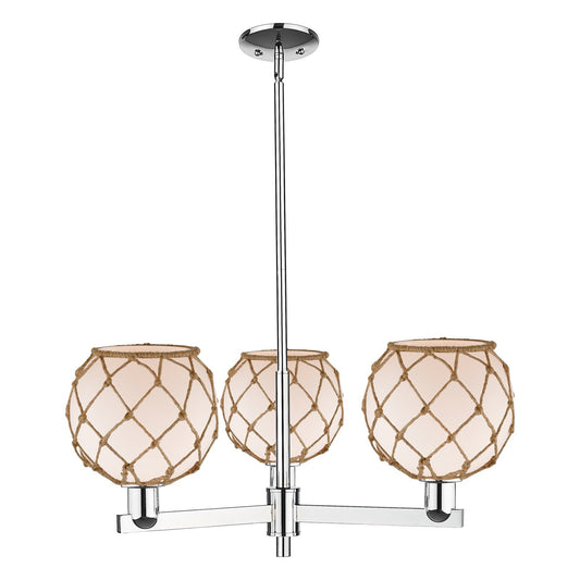 Innovations Farmhouse Rope 30in 3-Light Pendant | Industrial Polished Chrome and White Glass with Brown Rope | Kitchen Island | Model 716-3CR-PC-G121-8RB