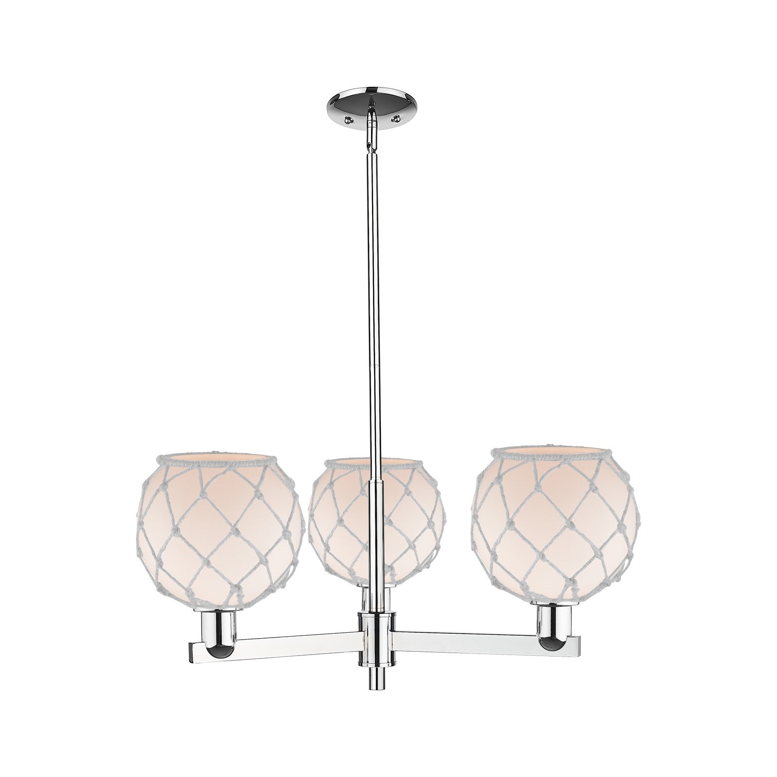 Innovations Farmhouse Rope 30in 3-Light Pendant | Industrial Polished Chrome Steel and White Frosted Glass with Rope | Kitchen | Model 716-3CR-PC-G121-8RW