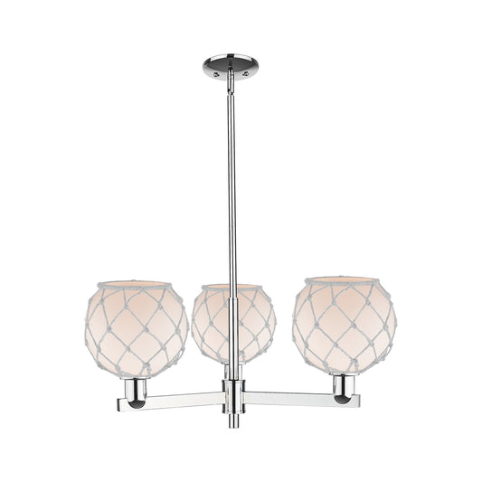 Innovations Farmhouse Rope 30in 3-Light Pendant | Industrial Polished Chrome Steel and White Frosted Glass with Rope | Kitchen | Model 716-3CR-PC-G121-8RW