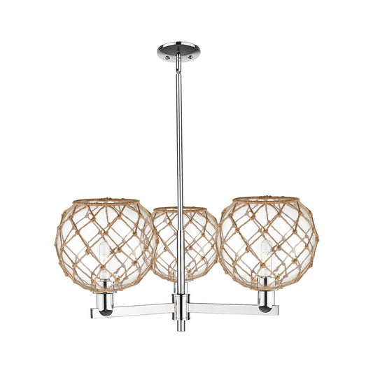 Innovations Farmhouse Rope 32in 3-Light Pendant | Industrial Polished Chrome and Clear Glass with Brown Rope | Kitchen Island | Model 716-3CR-PC-G122-10RB