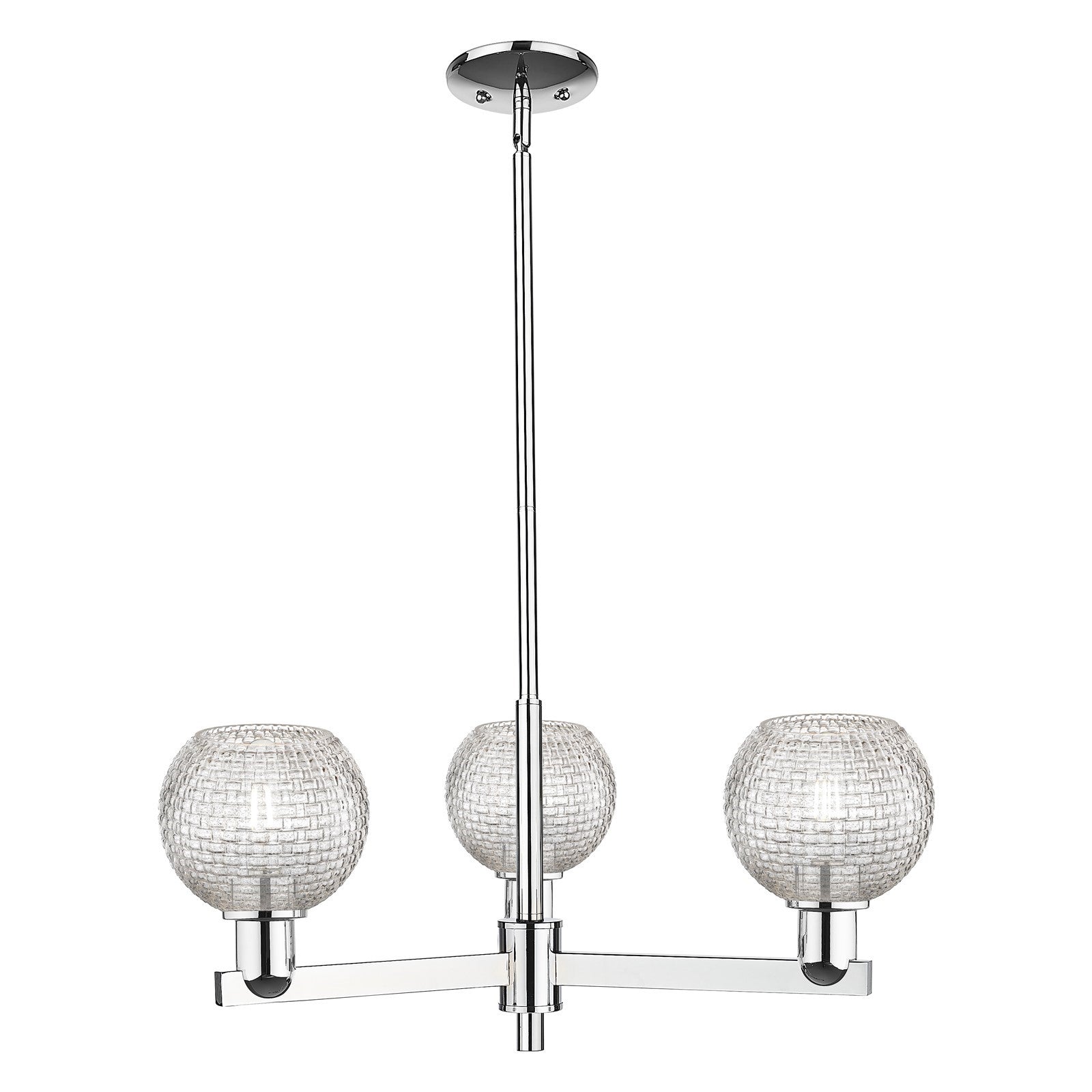 Innovations Athens 28in 3-Light Pendant | Industrial Polished Chrome and Clear Basket Weave Glass | Kitchen Island & Dining | Model 716-3CR-PC-G122C-6CL