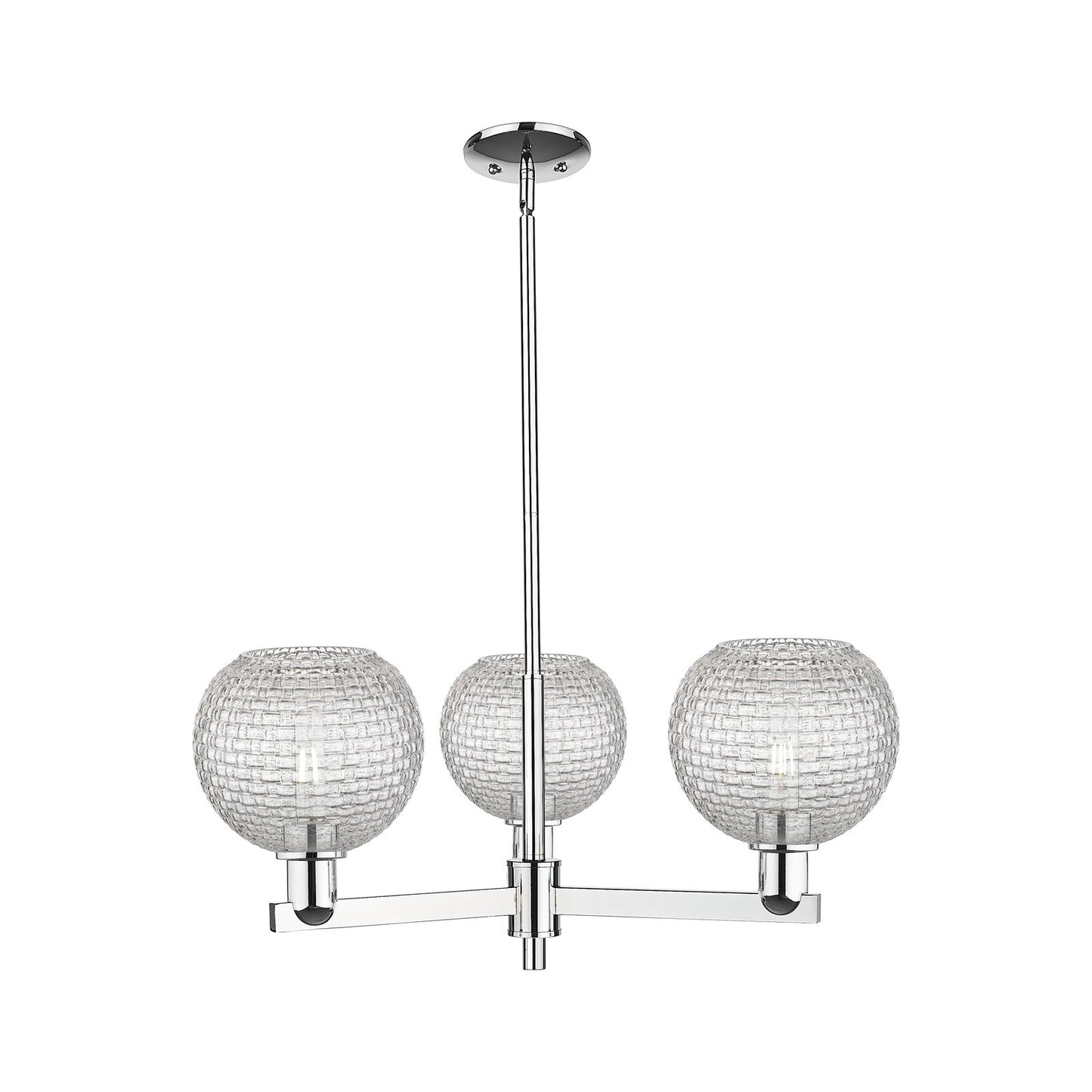 Innovations Athens 30in 3-Light Pendant | Industrial Polished Chrome Steel and Clear Basket Weave Glass | Kitchen Island & | Model 716-3CR-PC-G122C-8CL