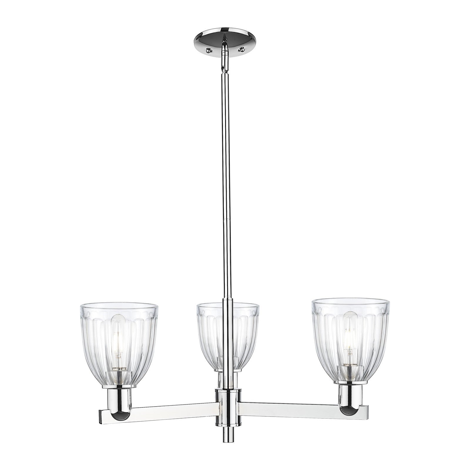 Innovations Brookfield 28in 3-Light Pendant | Industrial Polished Chrome Steel and Clear Ribbed Glass | Kitchen Island & Dining | Model 716-3CR-PC-G442