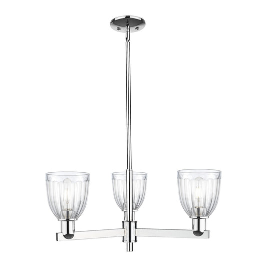 Innovations Brookfield 28in 3-Light Pendant | Industrial Polished Chrome Steel and Clear Ribbed Glass | Kitchen Island & Dining | Model 716-3CR-PC-G442