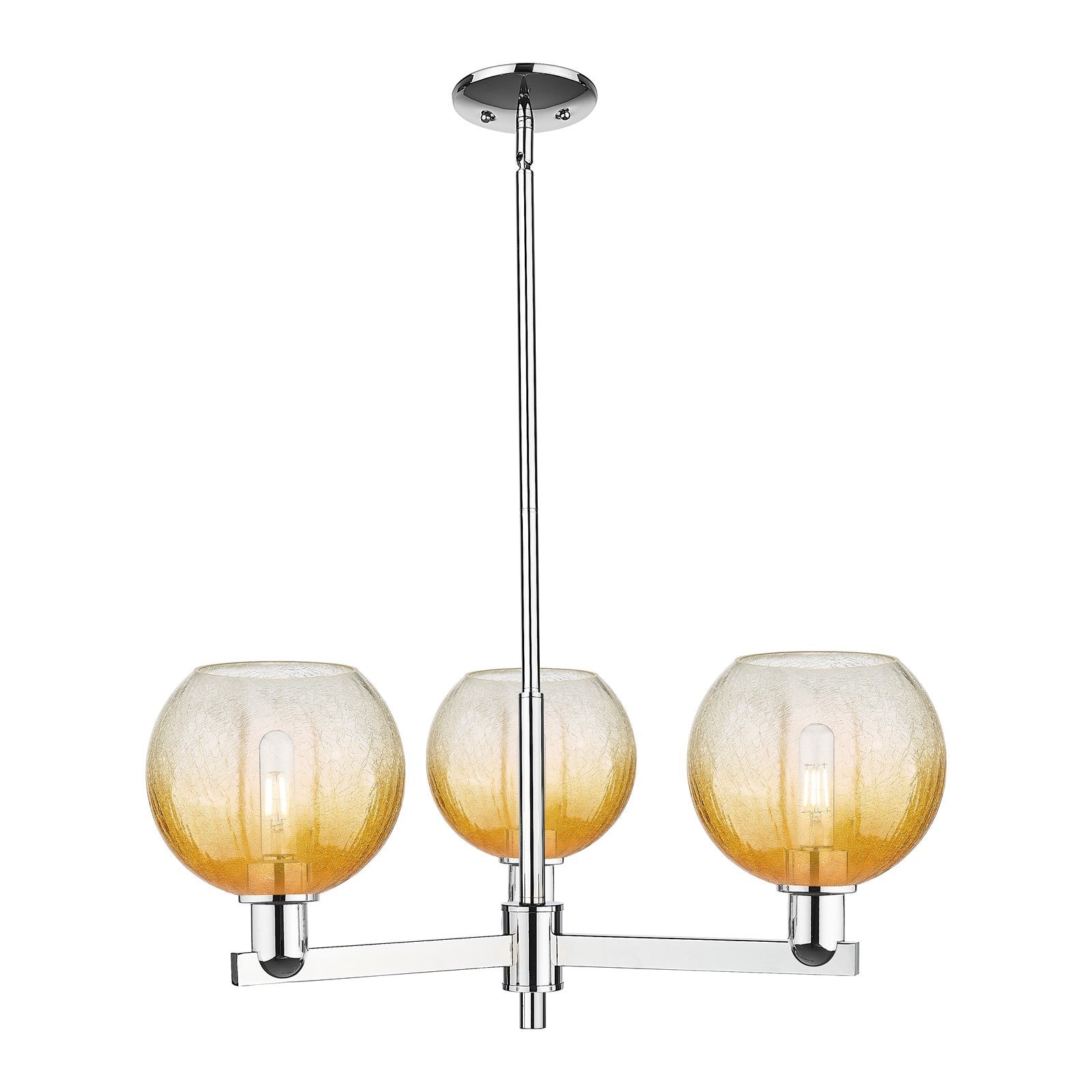 Innovations Brookhaven Globe 30in 3-Light Pendant | Industrial Polished Chrome Steel and Amber Glass | Kitchen Island & Dining | Model 716-3CR-PC-G483-8AM