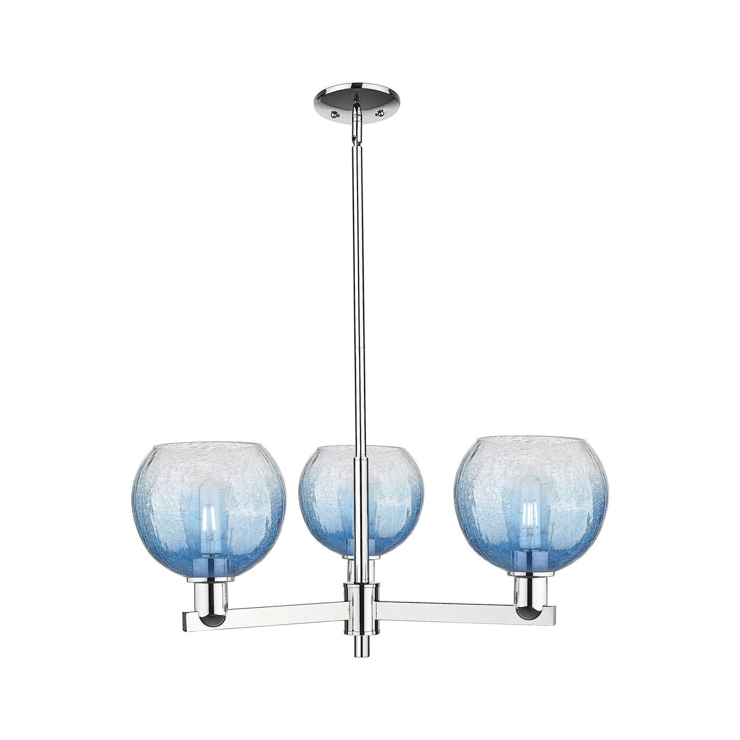 Innovations Brookhaven Globe 30in 3-Light Pendant | Industrial Polished Chrome and Sapphire Blue Glass | Kitchen Island & | Model 716-3CR-PC-G483-8SB