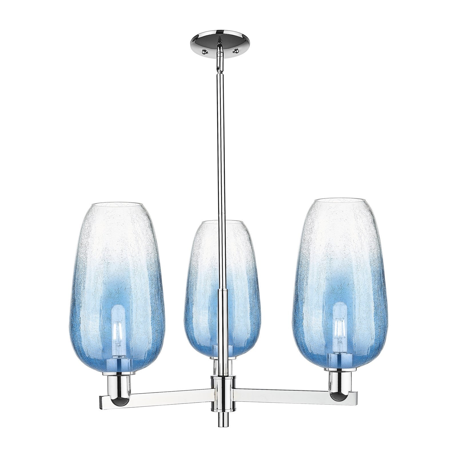 Innovations Brookhaven Flute 28.75in 3-Light Pendant | Industrial Polished Chrome and Sapphire Blue Glass | Kitchen Island & | Model 716-3CR-PC-G484-7SB