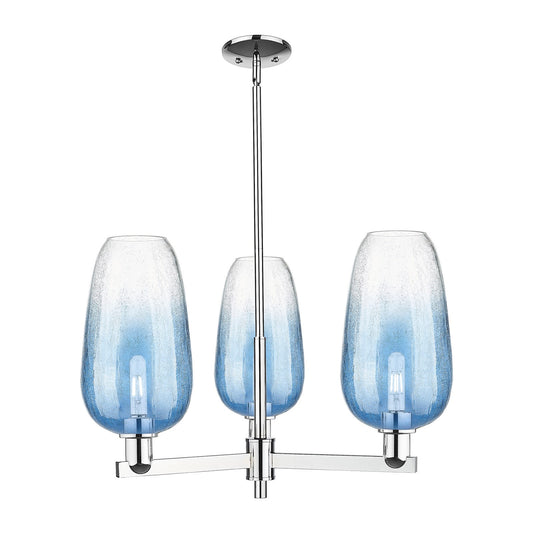 Innovations Brookhaven Flute 28.75in 3-Light Pendant | Industrial Polished Chrome and Sapphire Blue Glass | Kitchen Island & | Model 716-3CR-PC-G484-7SB