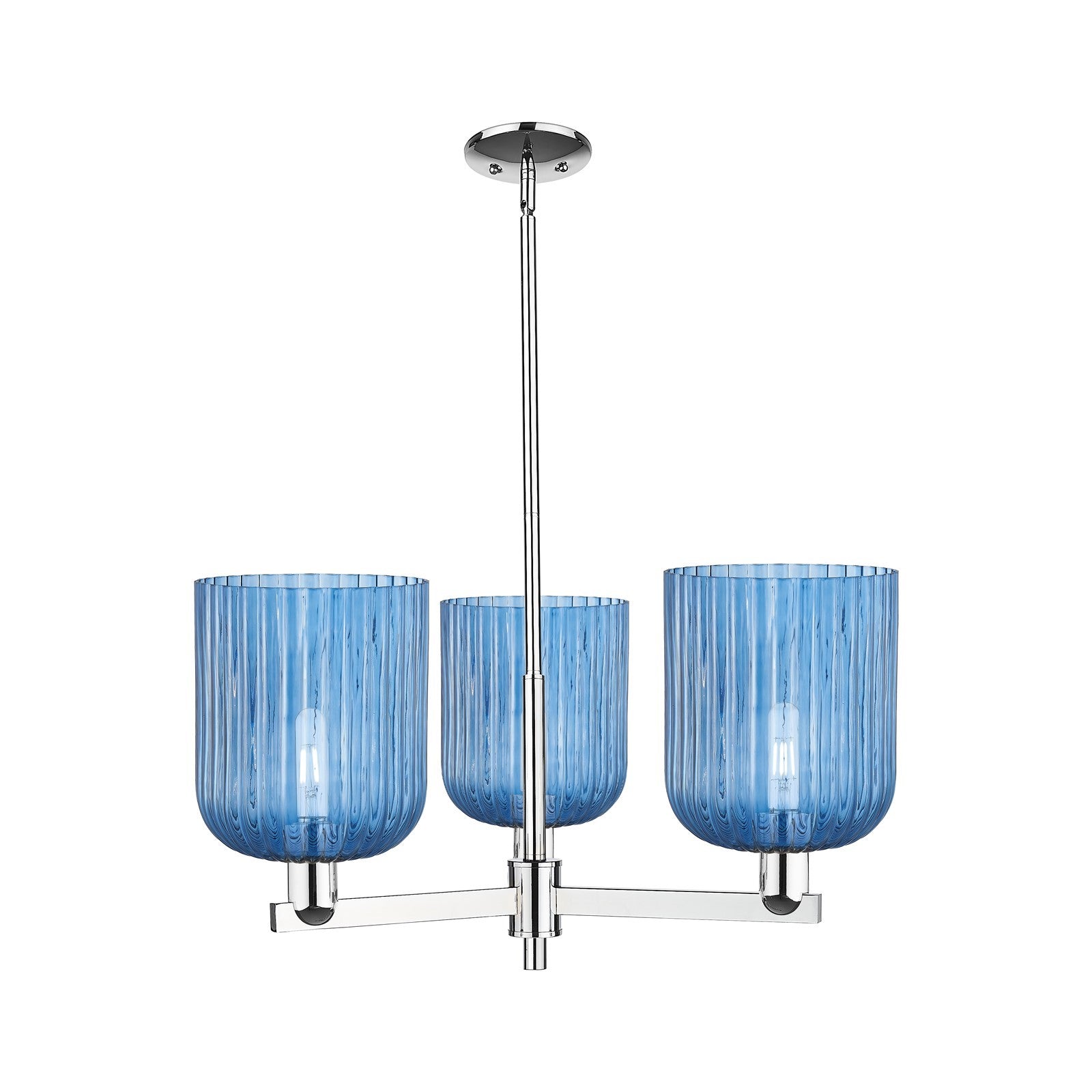 Innovations Bridal Veil 30in 3-Light Pendant | Industrial Polished Chrome Steel and Princess Blue Ribbed Glass | Kitchen | Model 716-3CR-PC-G559-8BL