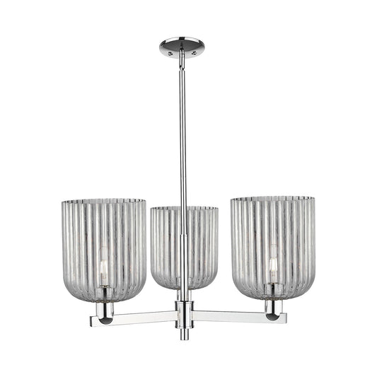 Innovations Bridal Veil 30in 3-Light Pendant | Industrial Polished Chrome and Light Smoke Ribbed Glass | Kitchen Island & | Model 716-3CR-PC-G559-8SM