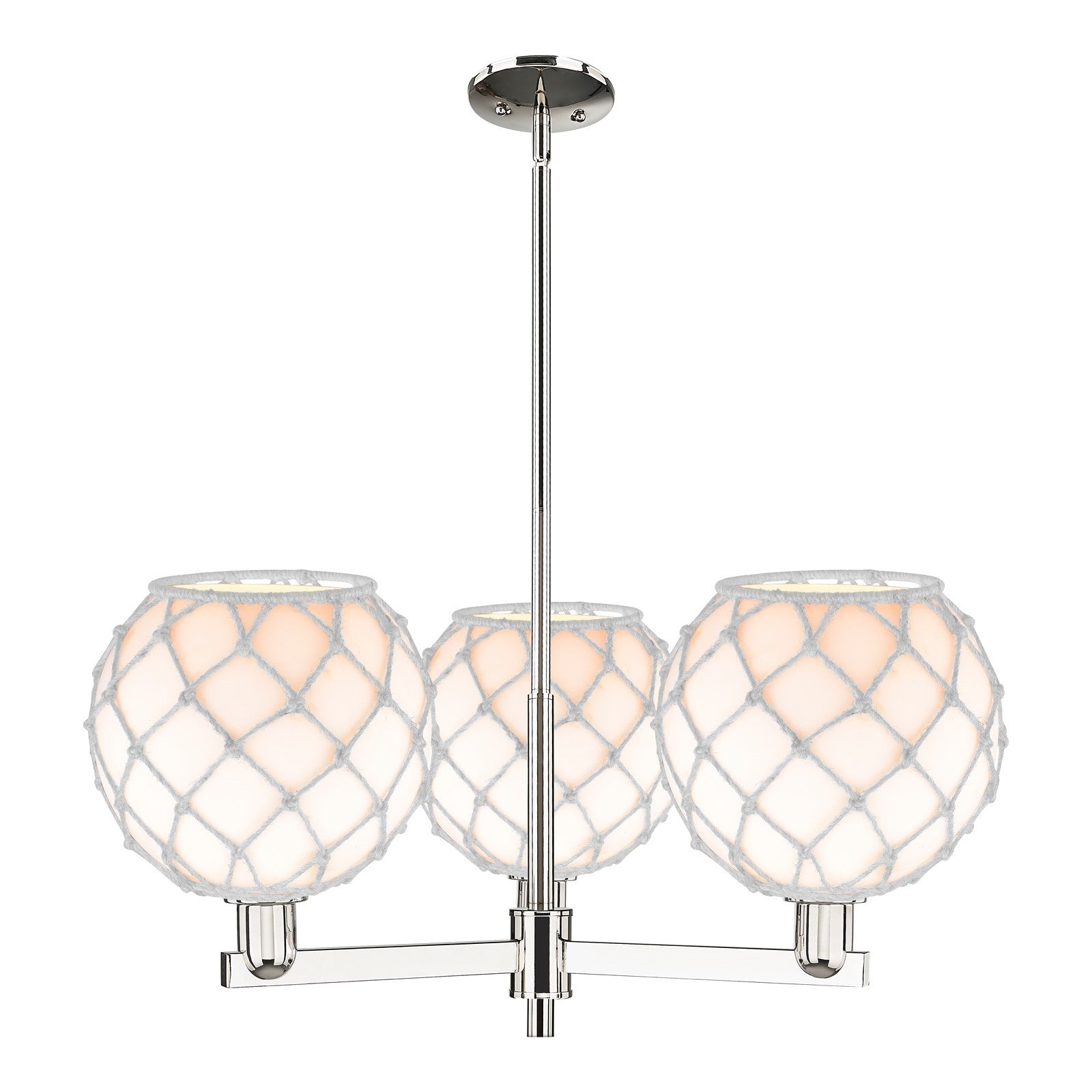 Innovations Farmhouse Rope 32in 3-Light Pendant | Industrial Polished Nickel and White Glass with Rope | Kitchen Island & | Model 716-3CR-PN-G121-10RW