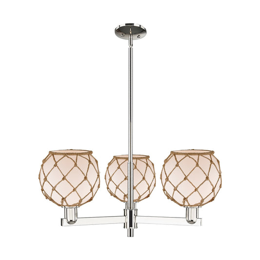 Innovations Farmhouse Rope 30in 3-Light Pendant | Industrial Polished Nickel and White Glass with Brown Rope | Kitchen Island | Model 716-3CR-PN-G121-8RB