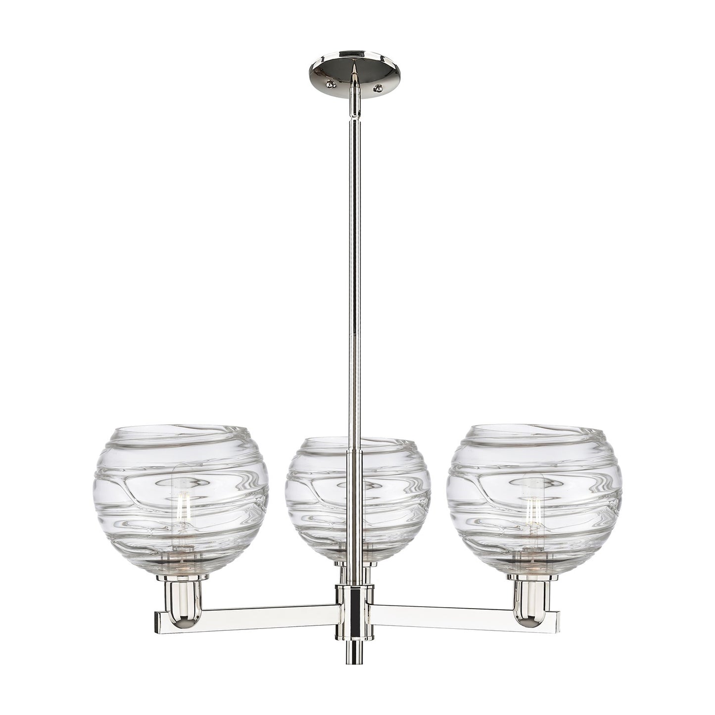 Innovations Athens Deco Swirl 30in 3-Light Pendant | Industrial Polished Nickel Steel and Clear Deco Swirl Glass | Kitchen | Model 716-3CR-PN-G1213-8CL