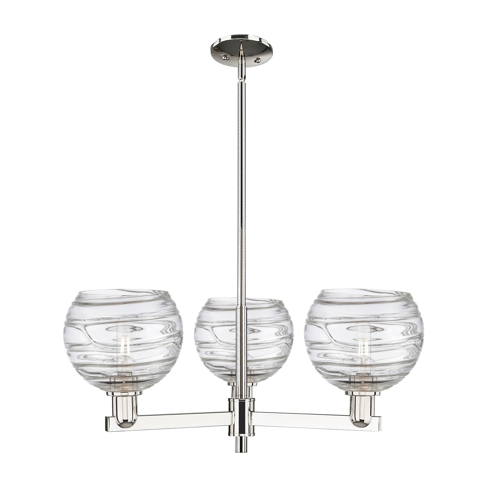 Innovations Athens Deco Swirl 30in 3-Light Pendant | Industrial Polished Nickel Steel and Clear Deco Swirl Glass | Kitchen | Model 716-3CR-PN-G1213-8CL