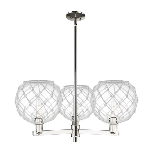 Innovations Farmhouse Rope 32in 3-Light Pendant | Industrial Polished Nickel Steel and Clear Glass with White Rope | Kitchen | Model 716-3CR-PN-G122-10RW